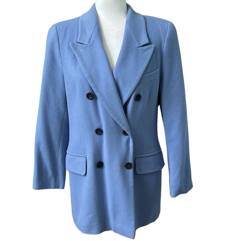 Marisa Minicucci Wool Cashmere Blend Blue Double Breasted Blazer Jacket Size 8